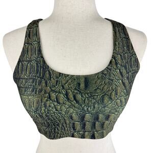 TEREZ NEW YORK RACERBACK HIGH SHINE SPORTS BRA IN OLIVE GREEN‎ NWOT SIZE SMALL